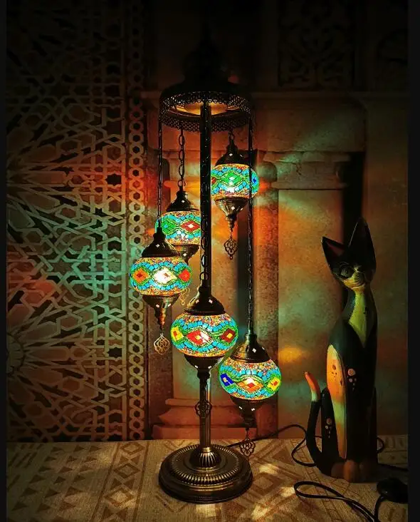 Retro floor lamp bedroom living room bar ethnic handmade romantic Turkish color 5 floor lamps