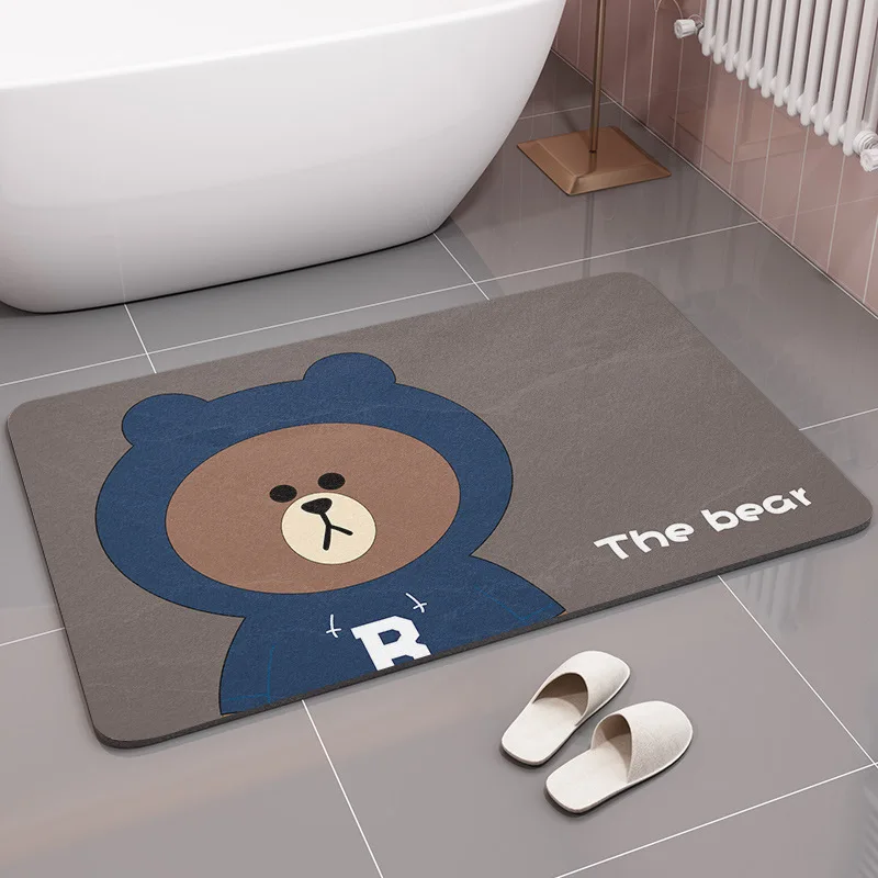 Cartoon Diatomite Earth Bath Mats Non Slip Fast Drying Bathroom Carpet Rug Easy Clean Hard Shower Mat Floor Foot Mat for Toilet