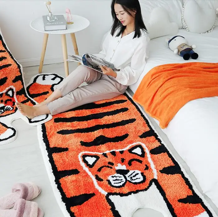 Cute Cartoon Tiger Carpet for Living Room Bedroom Rugs Anti Slip Bedside Kids Room Floor Mat Water Absorbent Bath Mat 25m Thick