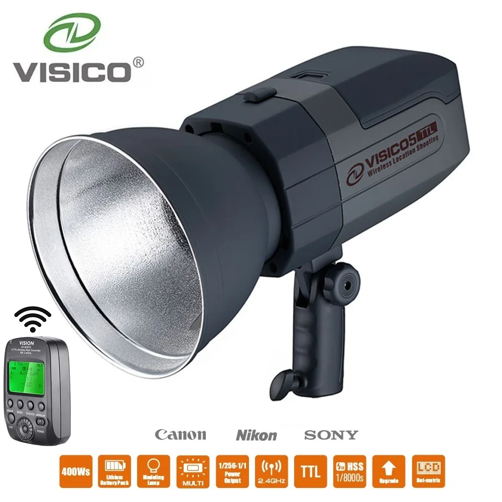 Visico 5II 400Ws TTL HSS Outdoor Studio Pack Portable Flash Strobe With 818TX Trigger Wireless Lithium Battery For DSLR Camera