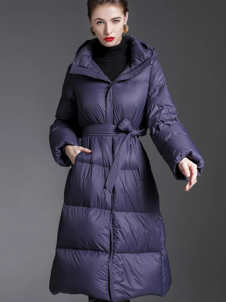 Ladies winter down jacket hooded zipper mid-length plus size 10XL black fashion brand warm female jacket