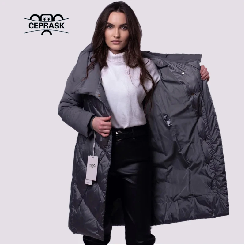 CEPRASK 2021 Fashion Plus Size 6XL Winter Down Jacket Women Long Parkas Padded Quilted Coats Overcoat Female Cotton Overwear