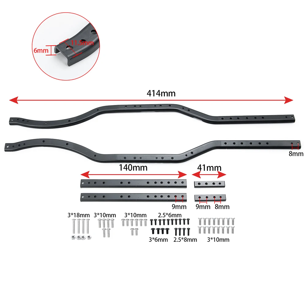 AXSPEED Black Steel 6x6 Chassis Frame Rails Beam  for Axial 90027 90028 SCX10 II 90046 90047 1/10 RC Crawler Car Upgrades Parts