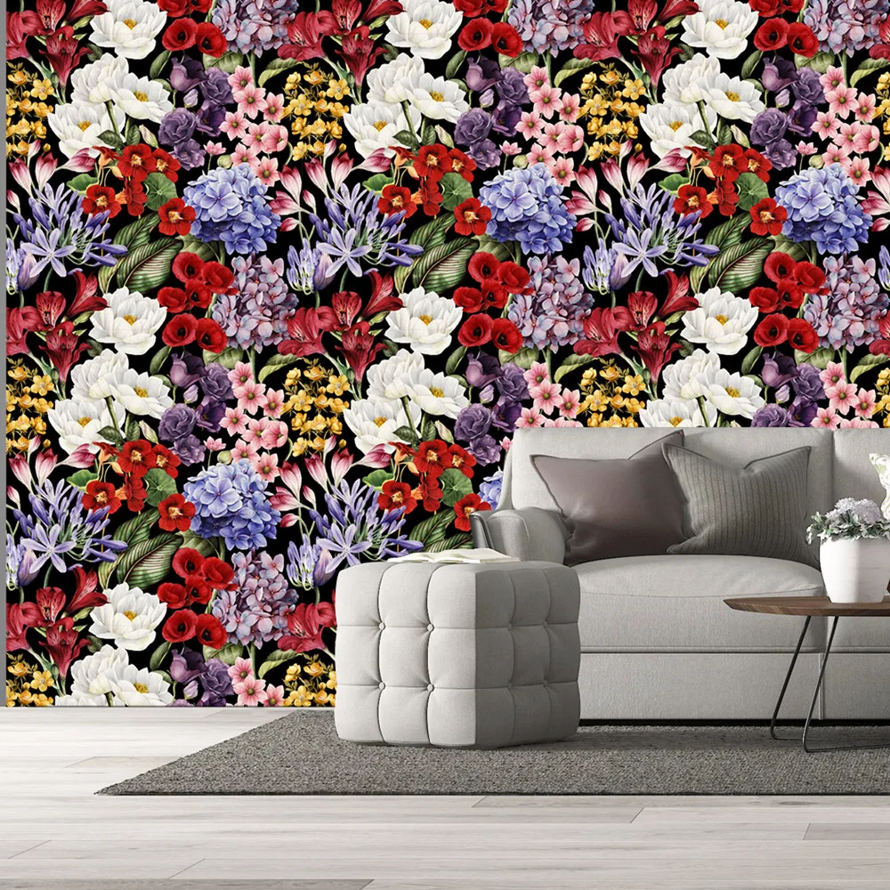 Flowers Self-adhesive Wallpaper Colorful Peel and Stick  Removable PVC Floral Wallpaper for Home Cabinet