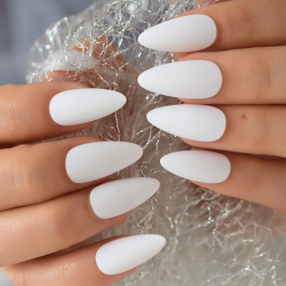 Branco prego adesivos stiletto forma de alta qualidade unhas artificiais dicas de unhas médio fosco falso unhas