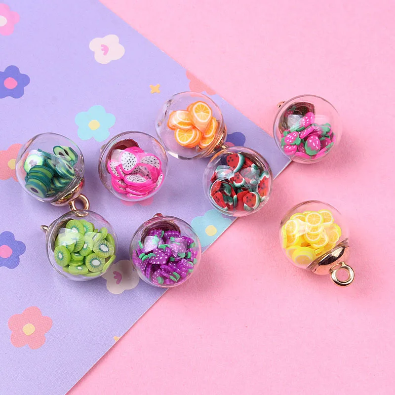 10Pcs Charms Fruit Orange Juice Apple Strawberry Lemon Kiwi Avocado Glass Ball 16mm Pendants Findings DIY For Earrings Necklace
