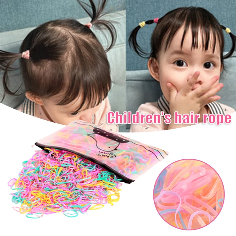 

500/1000 PCS Disposable Baby Hair Ties Colorful Small Hair Rubber Band Elastic Braid Ponytail Bands with Pouch for Girls LL@17