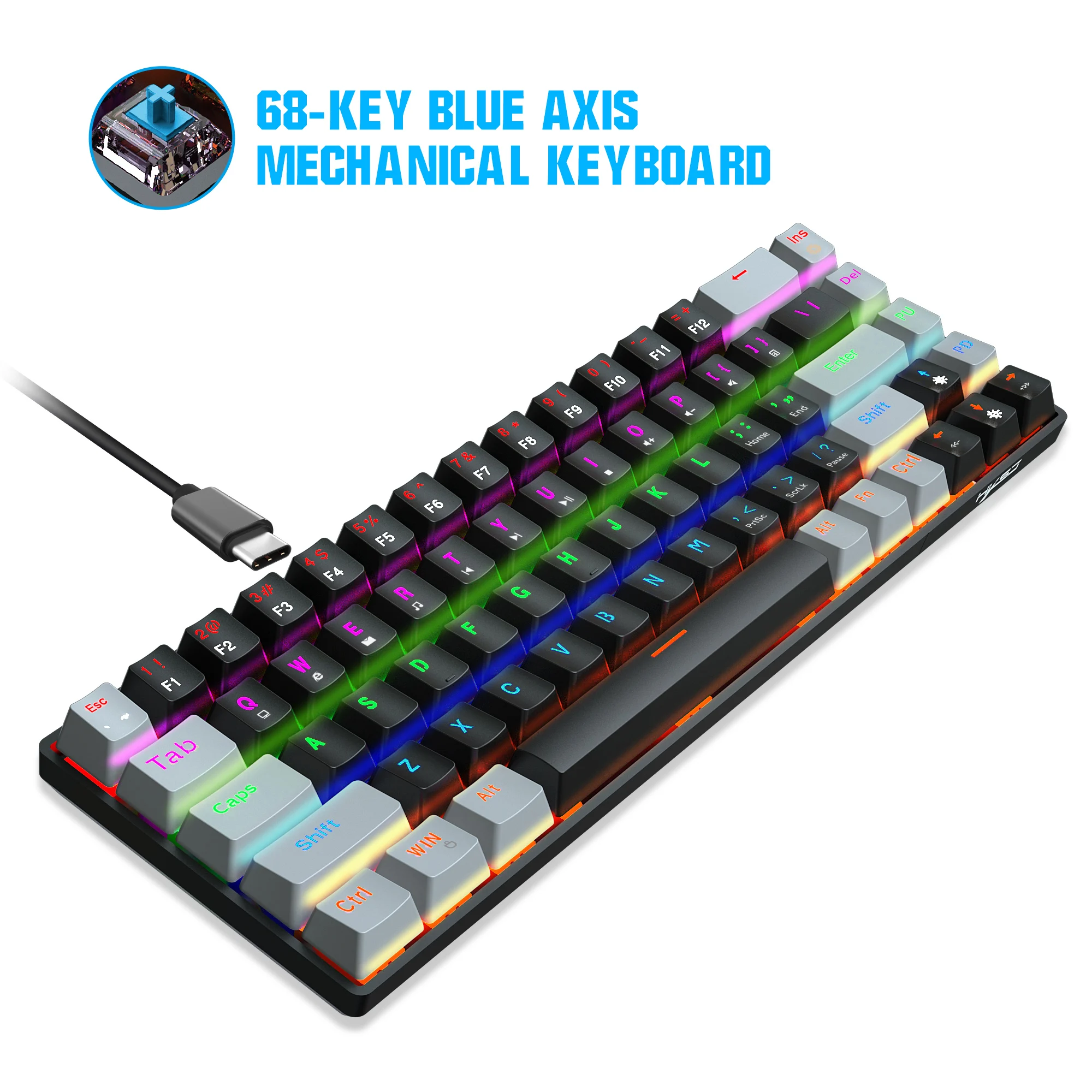 

New Mechanical Keyboard V800 68 Keys RGB Backlight Gaming Keyboard Blue/Red Shaft Non-conflict Keys Keyboard for PC Notebook