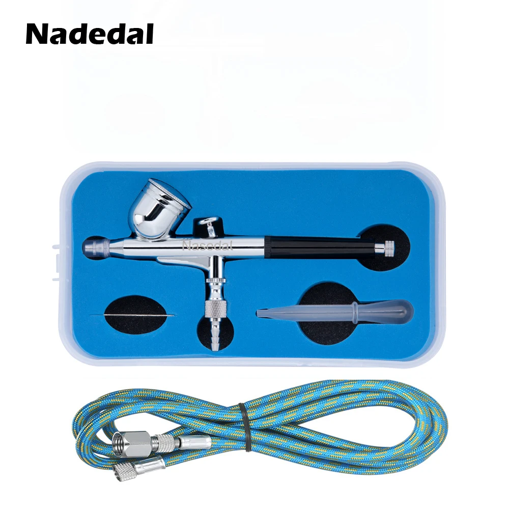 Nasedal-aerógrafo de doble acción con caja, PISTOLA DE PULVERIZACIÓN por gravedad, manguera de aire para Arte, pastel, modelo de uñas, pintura,