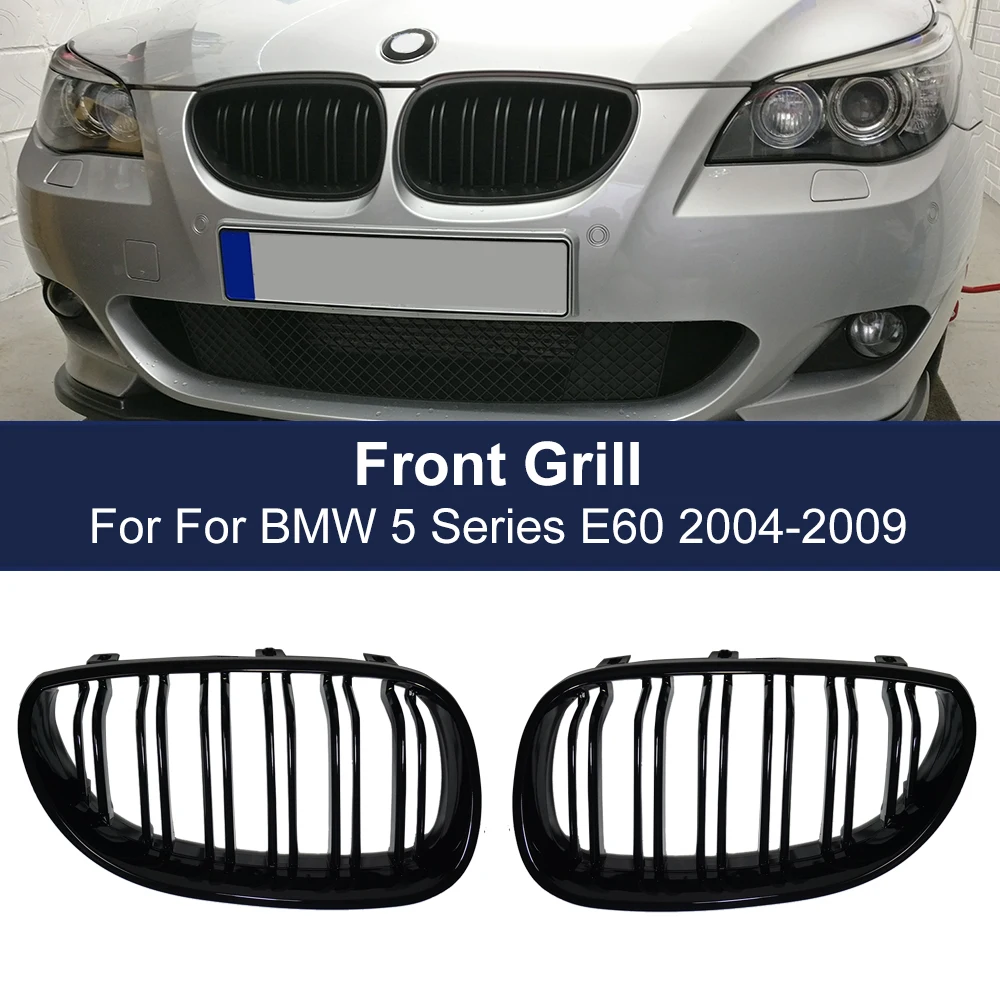 

2PCS Front Kidney Grill Double Line 2 Slat Grille for BMW E60 E61 5 Series M5 520I 535I 550I 04-09 Car Styling Auto Accessories