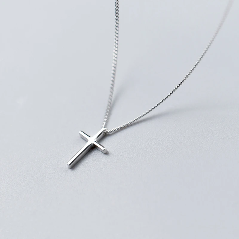 New 925 Sterling Silver Cute Cross Pendant Simple Necklace Female Clavicle Chain Fine Jewelry For Women Gift Wholesale