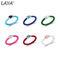 Laya 925 Sterling Silver Synthetic Color Crystal Fashion Finger Ring For Women Charm Jewelry Handmade Enamel
