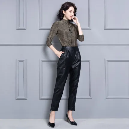 Top brand Women Fashion 2020 Real Genuine Sheep Leather Pants KP5  high quality