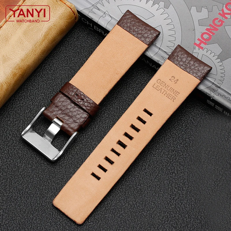 Genuine Leather watchband 22 24mm 26mm 27 28 30mm Litchi grain strap for diesel Watch band DZ7256 DZ4344 DZ1657 DZ1206 bracelet