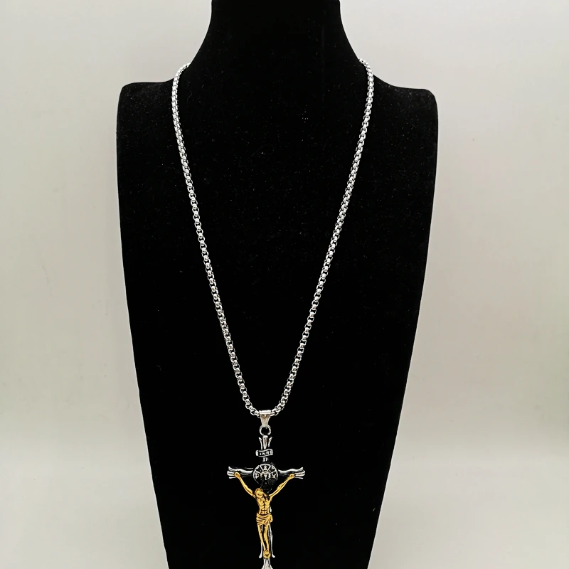 Antique Color 316L Stainless Steel Big Crucifix Necklace Mens Christian Jesus Cross Pendant & Necklace Jewelry for men Religious