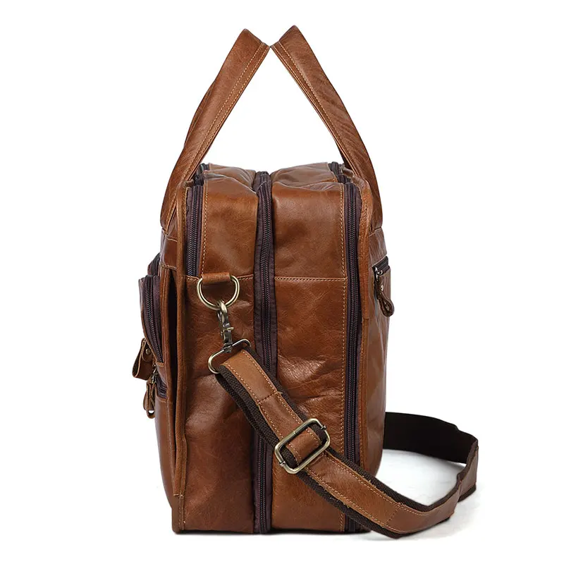 Functional Handbag for Men Genuine Leather Briefcase Business Travel Shoulder Bag Male 14\