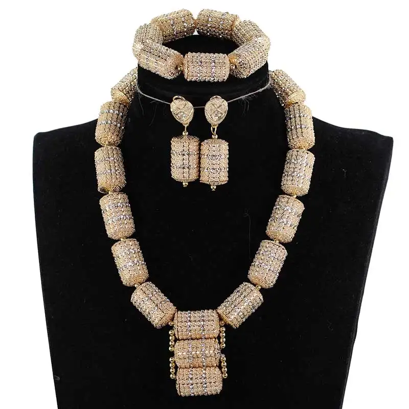 

Dubai Gold Jewelry Sets for Women 2018 Bridal Gift Nigerian Wedding African Beads Jewelry Set Chunky Pendant Necklace WE200