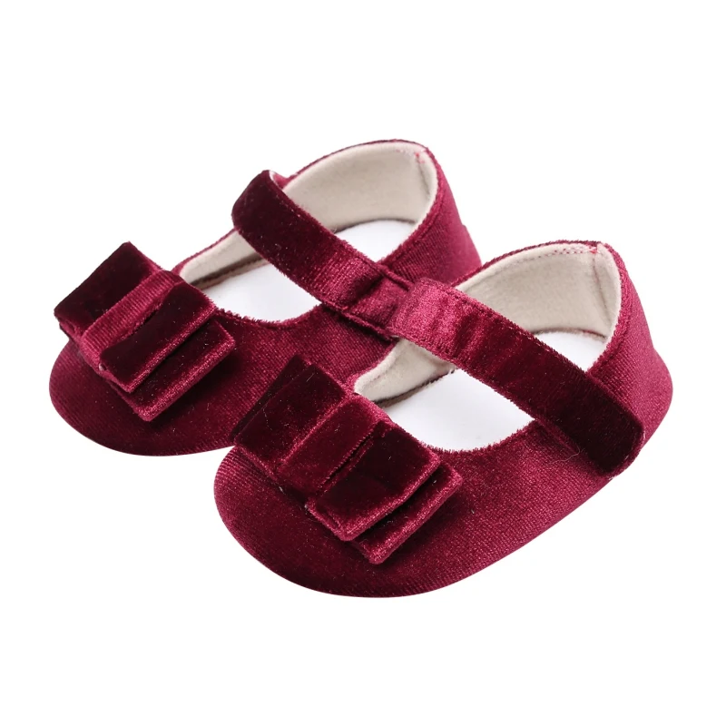 

Autumn Bow Tie Princess Shoes For Baby Girls Cute Infant Dress Shoes Rubber Soled Flannelette Shoes Mary Janes First Walkers