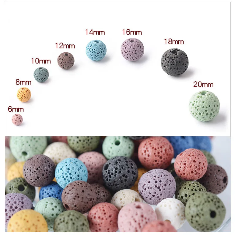 Free delivery Natural Stone Volcanic Lava Beads Colorful Black Round Rock Lava Loose Beads 6mm-20mm For DIY Necklace Bracelet Je