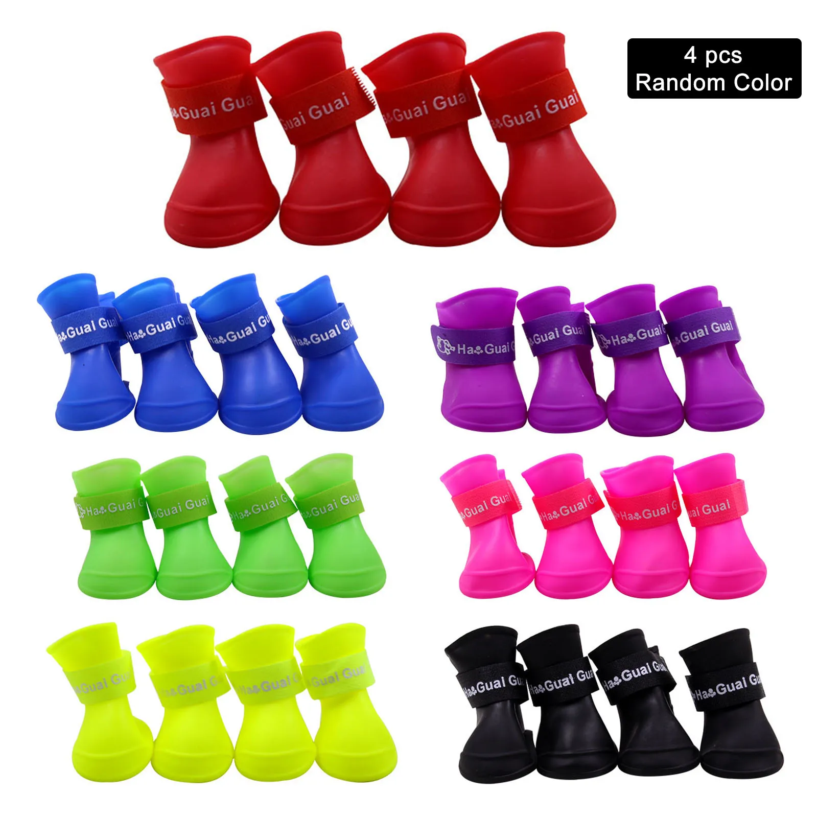 4pcs Pet Dog Shoes Waterproof Rain Boots Pet Shoes For Dog Puppy Rubber Boots Candy Color Non-slip Puppy Shoes Pet Products