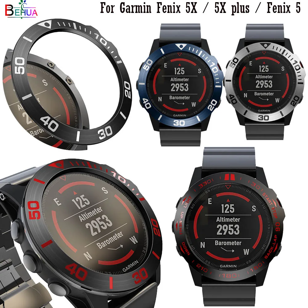 Behua capa de relógio inteligente fashion em aço, capa de relógio para garmin fenix 5x/5x plus/fenix 5, estrutura de moldura, capa adesiva de proteção