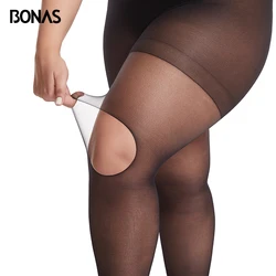 BONAS-pantimedias elásticas para mujer, medias de nailon resistentes al desgarro, Sexy, corte arbitraria, 15D, XXXL, Primavera