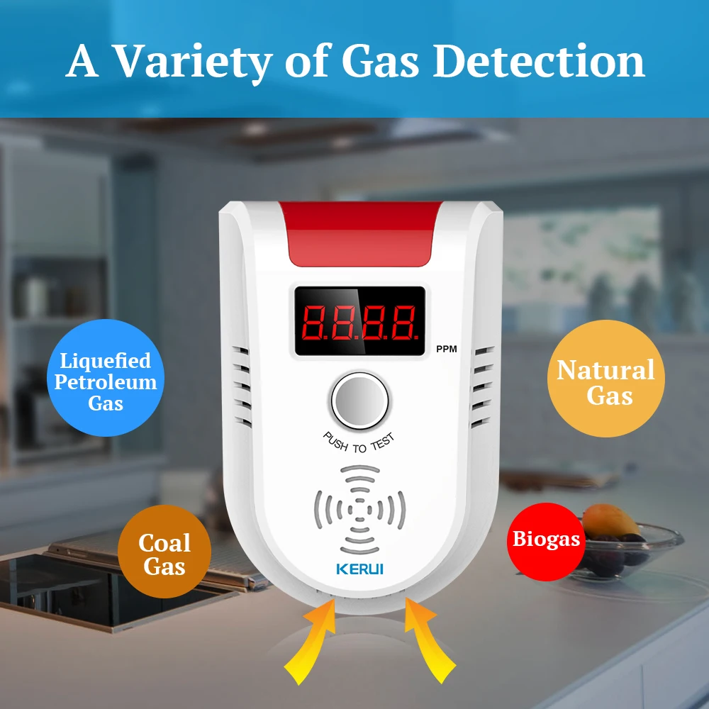 KERUI GD13 Gas Leakage Sensor 433Mhz LED Display Smart Life Intelligent Sensor Voice Auto Detect Sensor Nature Leak Alarm System