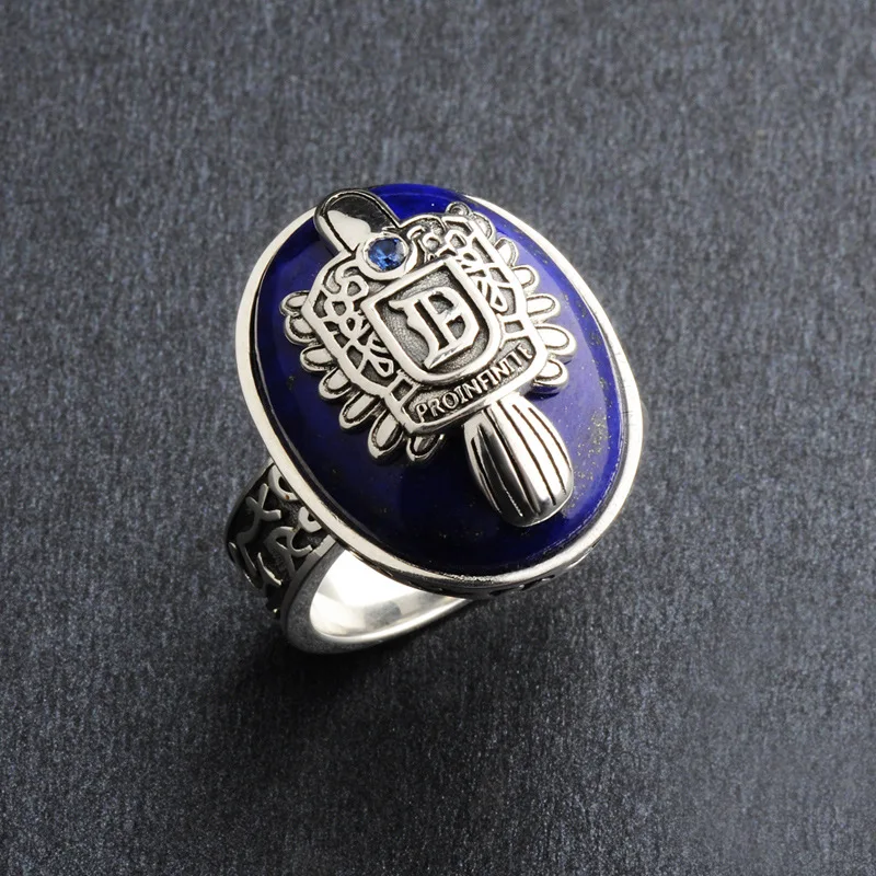 Newest Arrivals faroot Holiday DIY Decorations 925 Sterling Silver The Vampire Diaries Damon Salvatore Lapis Lazuil Ring