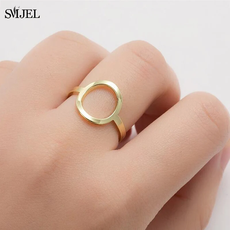 SMJEL Stainless Steel Rings for Women Trend Geometric Round Opening Adjustable Ring Stackable Midi Ringen Wedding Jewelry 2025