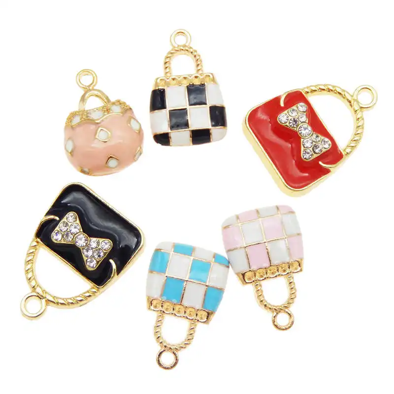 Julie Wang 6PCS Enamel Charms Mixed Handbag Alloy Women Purse Bag Pendant Bracelet Jewelry Making Accessory