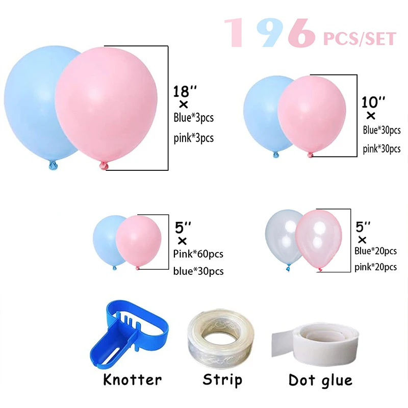 196pcs Blue Pink Balloon Garland Gender Reveal Ballons Arch Kit Boy Girl Baby Shower Decoration Globos Babyshower Party Supplies