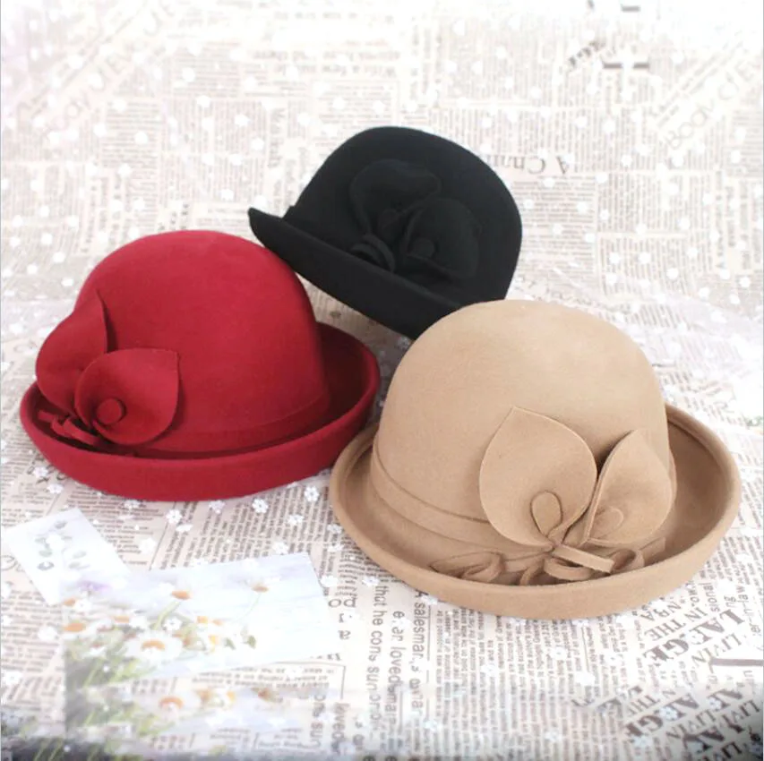 3 Colors 100% Wool Foliage Decoration Bucket Hat Winter Hat High Quality Beautiful Comfortable Round 2020 Solid Hats For Women