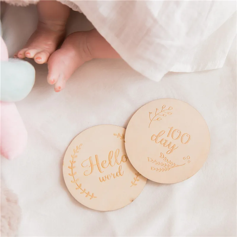 16 Pcs Month Sticke Baby Milestone Memorial Monthly Newborn Kids Photography Engraved Wood Age Card Number Photo Props gifts