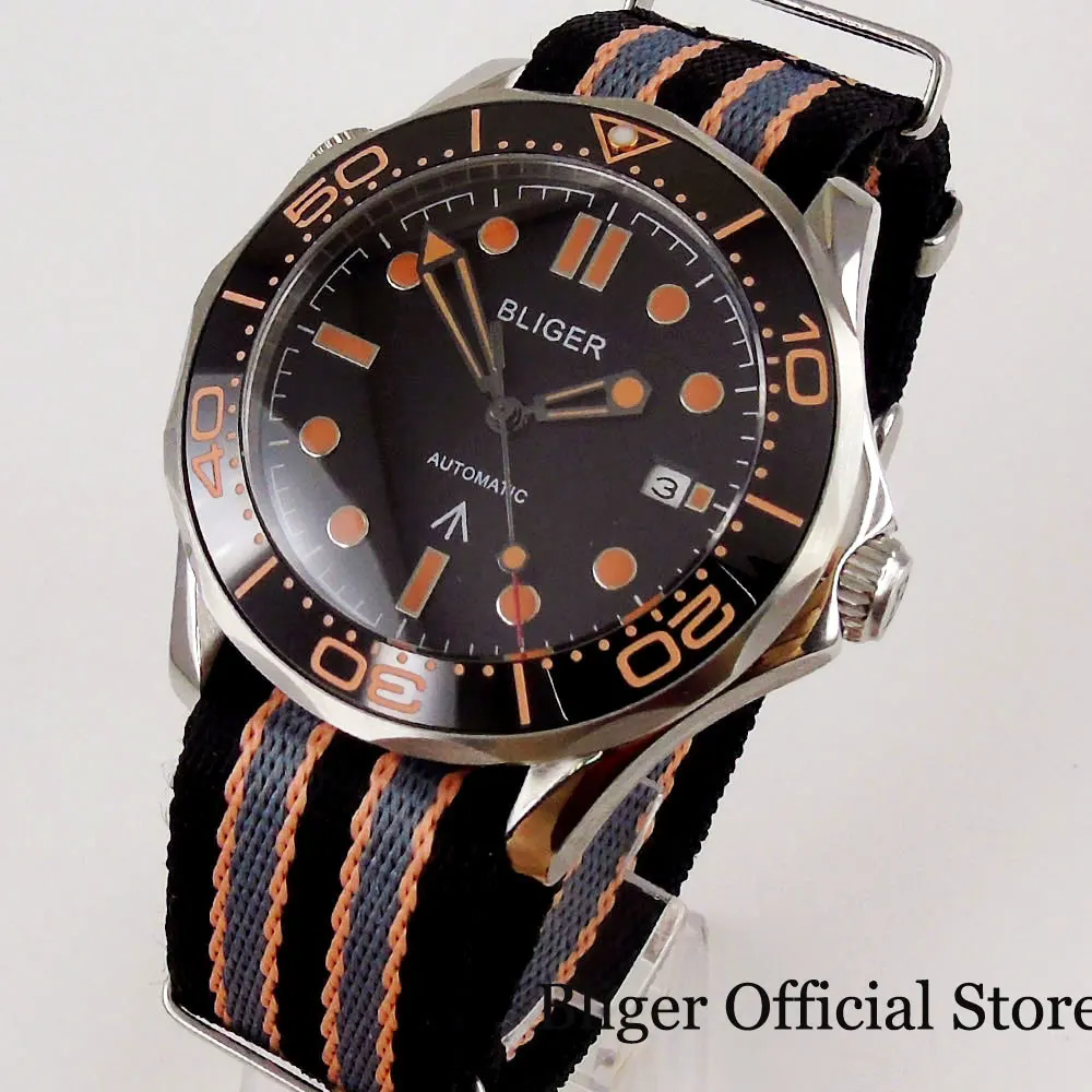 BLIGER Mechanical 41mm Men Watch Sapphire Glass Nylon Band MIYOTA Movement Rotating Bezel Date Window