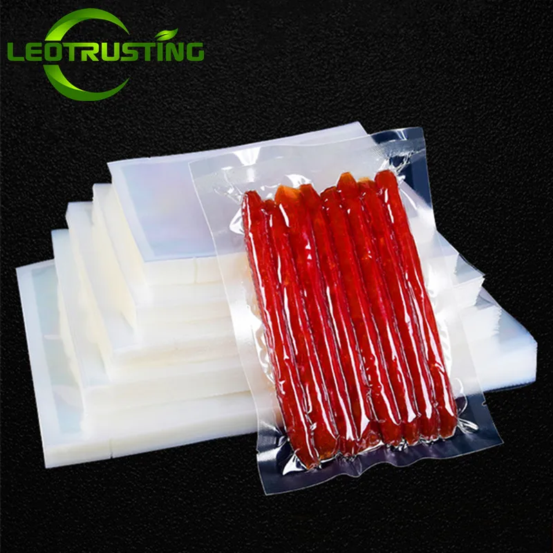 100pcs Open Top Transparent Vacuum Bag Clear Plastic Food Meat Fish Fruit Heat Sealing Frozen and Heatable Packaging Pouches