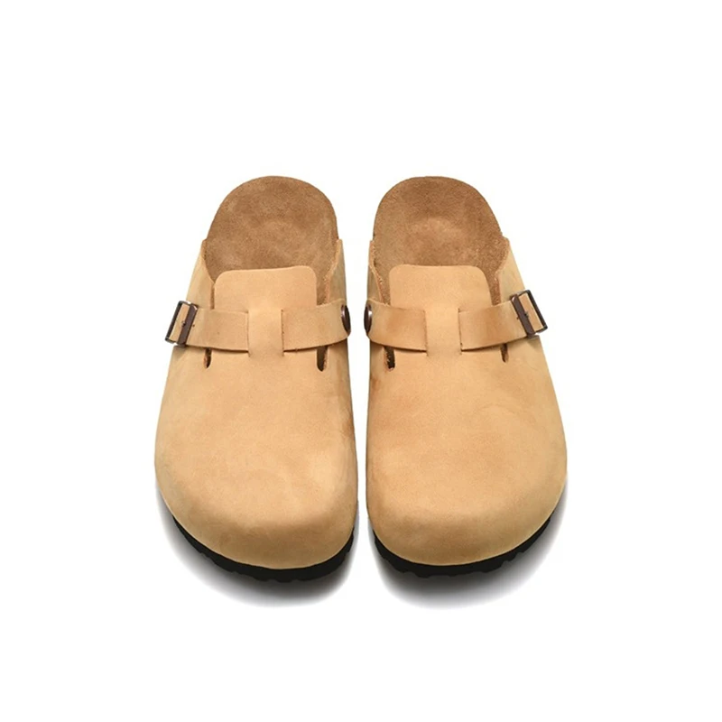 ZFTL Cork Slippers Genuine Leather Round toe slippers Couple slippers Man Outdoor Casual Sandals Women Suede sandals Brand