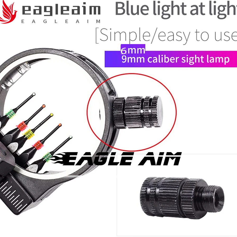 Compound Bow Sight Light Optic LED Universal Bow Sight Light Thread 9MM 3/8-32 and and 6MM 1/4-28 Archery Sight Light