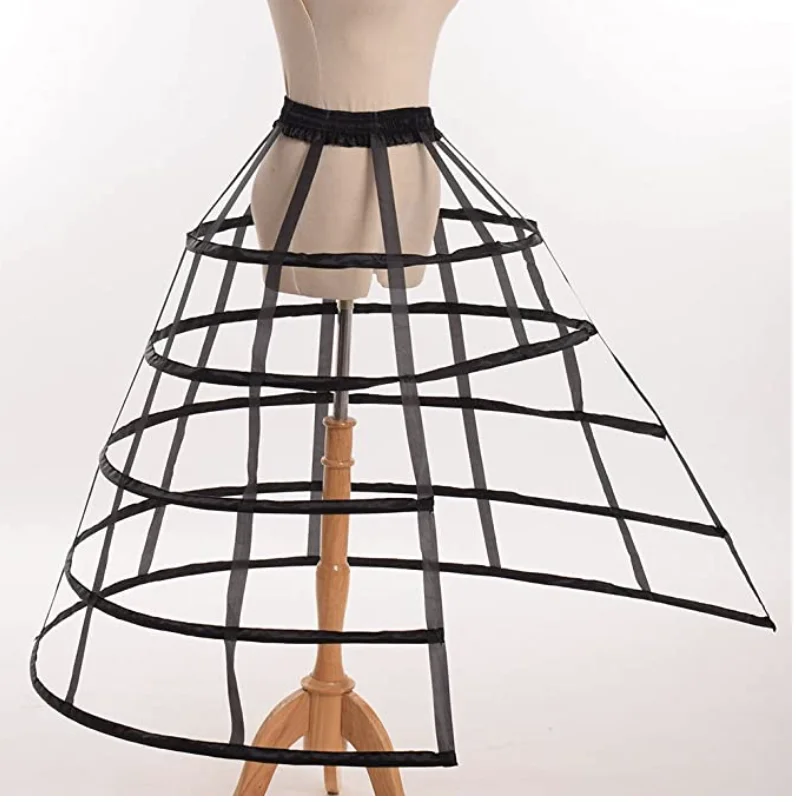 E JUE SHUNG 5 Hoops Pannier Petticoat Women Victorian Bustle Cages Hoop Skirt Cosplay Lolita Underskirt Crinoline for Women