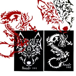 Grande tatuagem stencil henna hena adesivo stencils aerógrafo para decoração modelo de pintura dragão lobo tigre braço volta peito reutilizável