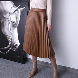 Pleated Skirts For Women 2023 Spring Female Harajuku Genuine Leather Vintage Elegant Slimming Faldas Largas Mujer Purple Jupe