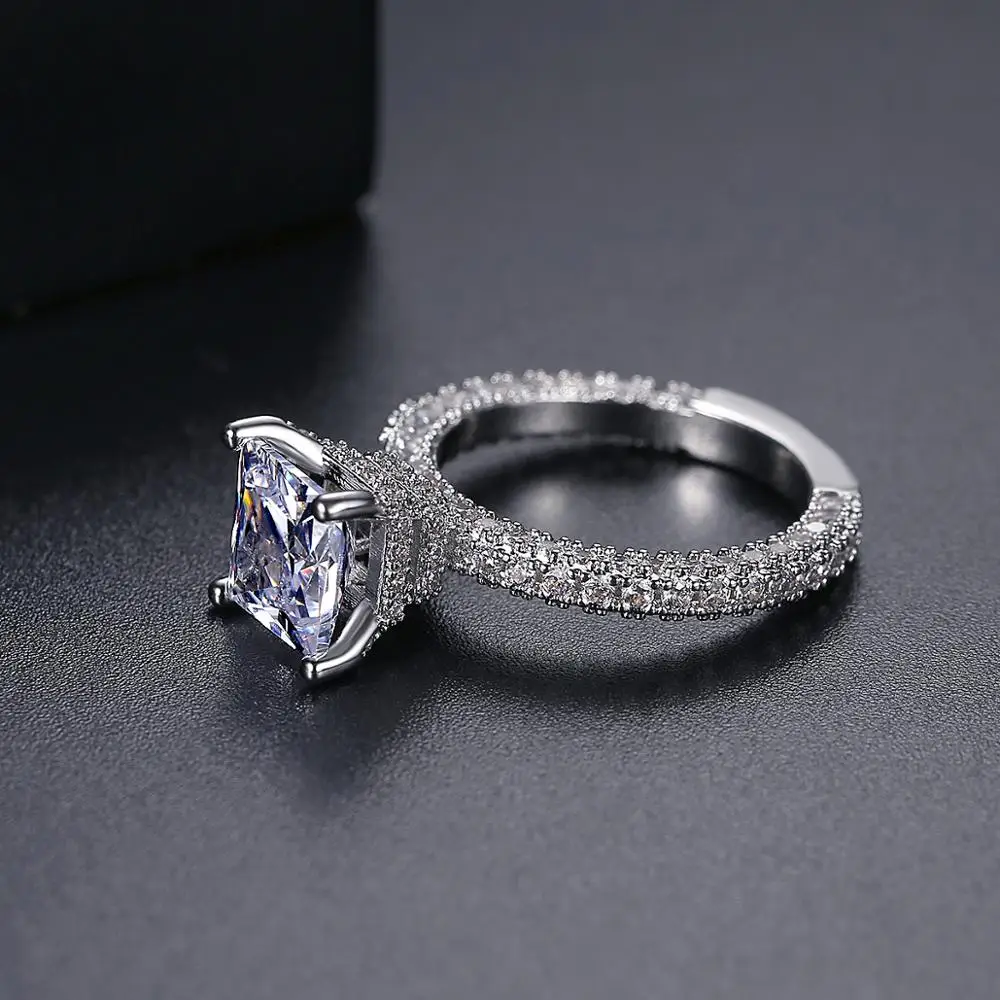 LUOTEEMI 2022 New Trendy Square CZ Stone Wedding Bridal Fashion Ring for Women Full Cz Paved Girl Engagement Marriage Rings