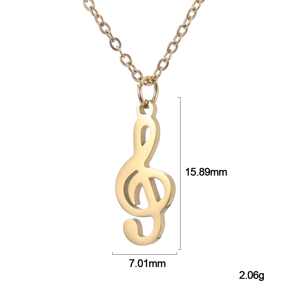 Skyrim New Stainless Steel Musical Notation Pendant Necklace Silvery Gold Color Note Statement Chain necklaces Jewelry Gift Girl