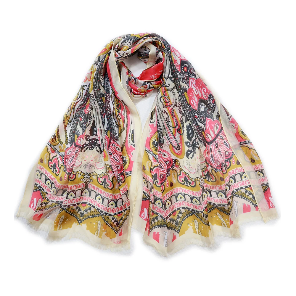 Georgette Silk Scarf Women Paisley Bandana Sjaal Mujer Beach Sarongs Echarpe Fashion Shawls Printed