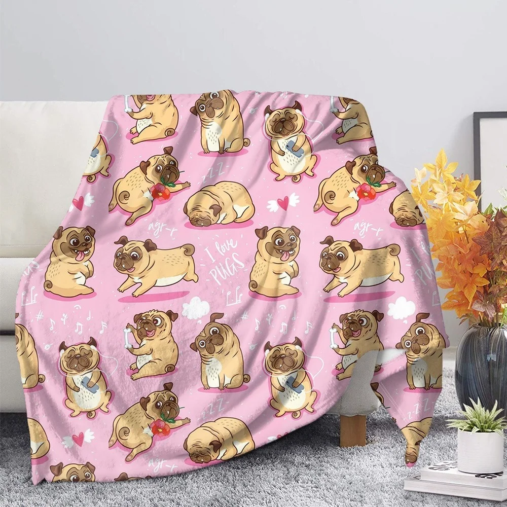 

HX Animals Print Flannel Blankets I Love Pugs 3D Print Throw Blanket For Beds Sofa Nap Knee Keep Warm Quilt