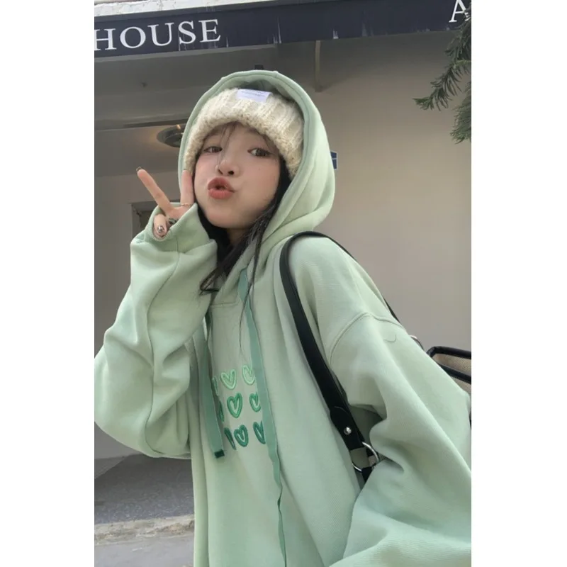 2021 Autumn and Winter korean style Love thick hoodies womens Plus Velvet warm sweatshirts and pullovers (N0317)