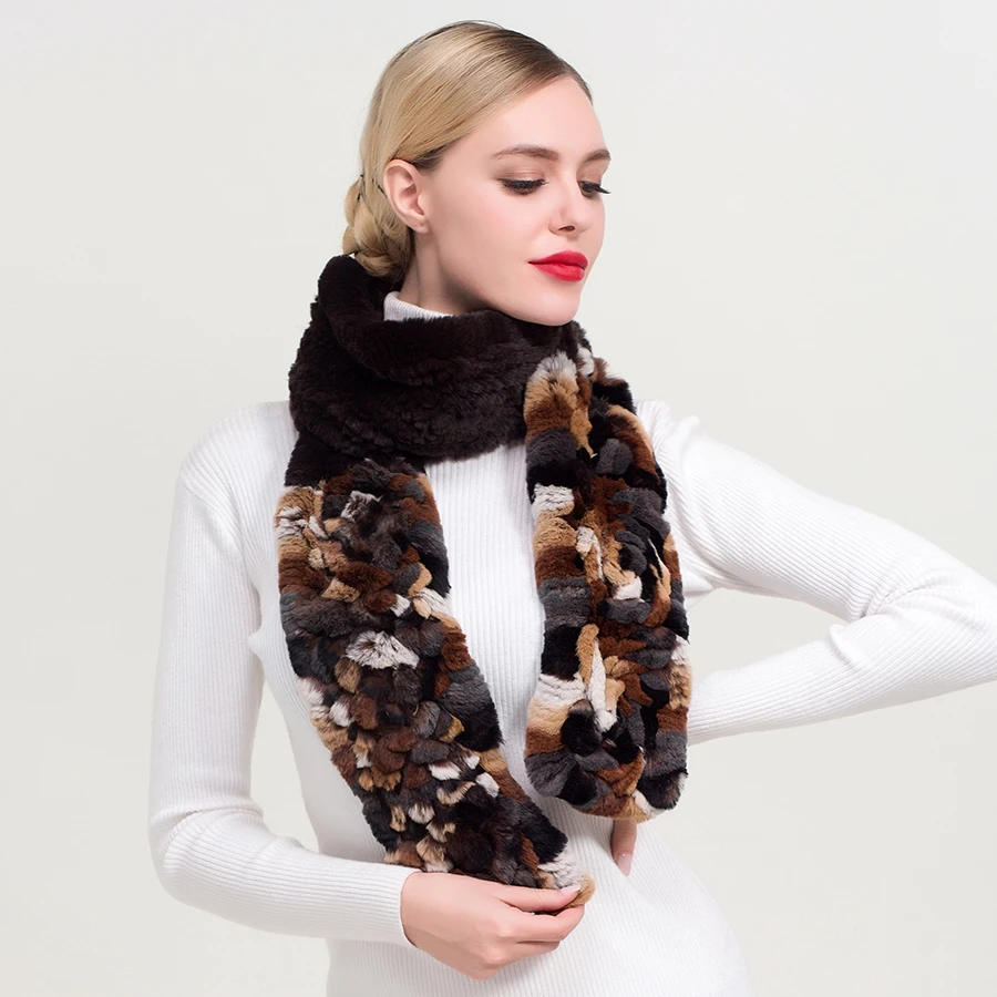 ZDFURS* 2019 new Women Luxury Long rex Rabbit Fur Scarf Winter Keep Warm Natural Fur Muffler New Arrival scarves