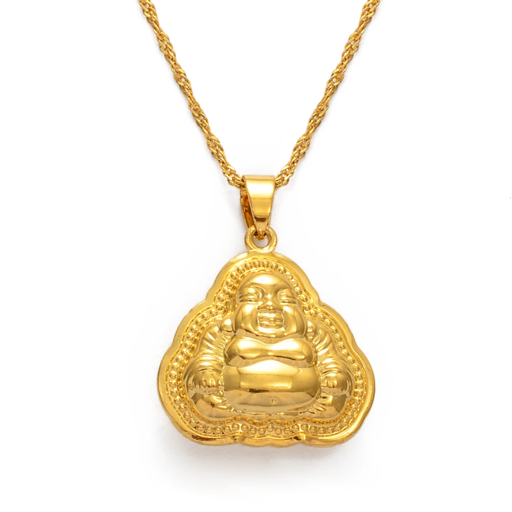 Anniyo Buddhist Guanyin Pendant Necklace Gold Plated Chinese Style Ornament Maitreya Buddha Amulet Hinduism #020107