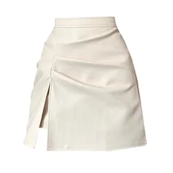 CHIC Ins Spring Irregular Pleated A-Line Slim Split Pu Leather Skirt For Women Street Punk Girl High Waist A-Line Bottom Female