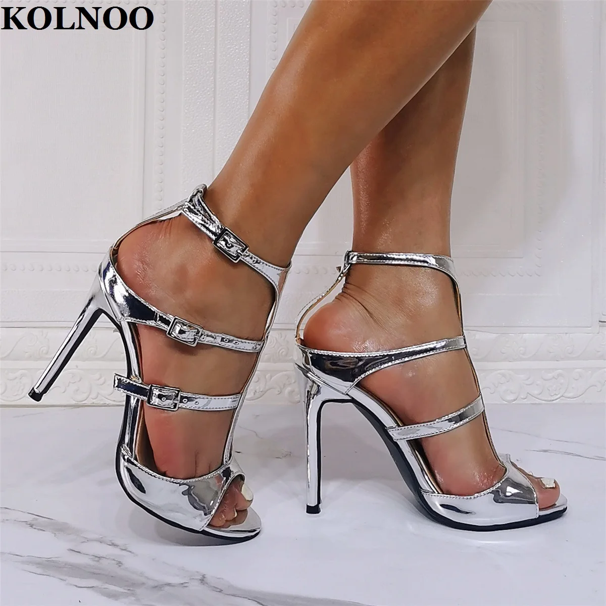 Kolnoo Handmade Real Photos Ladies High Heels Sandals Three-Buckle Straps Open-toe Shoes Sexy Daily Wear Party Fashion Sandals