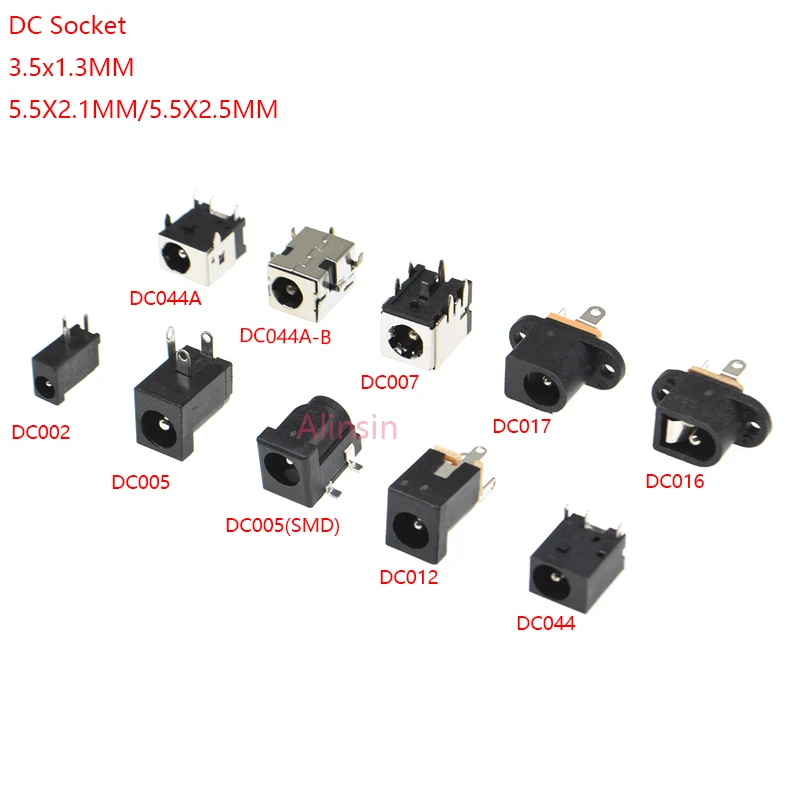 10pcs Dc Power Jack Socket Female Connector Dc005 5.5*2.1mm 5.5*2.5mm 3.5*1.35mm 5.5*2.1 5.5*2.5 3.5*1.3 Dc-002/005/044/044a/017